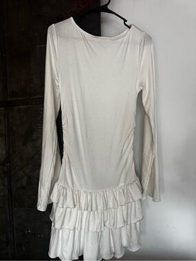 Free People White Long Sleeve Ruffle Hem Dress